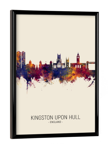 Poster mit schwarzem Rahmen "Kingston upon Hull Skyline Beige" artboxONE - Städte