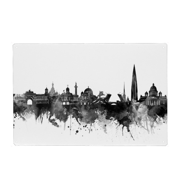 Metall Poster "Saint petersburg skyline black" artboxONE - Städte,Reise,Schwarzweiß,Städte / Sankt Petersburg
