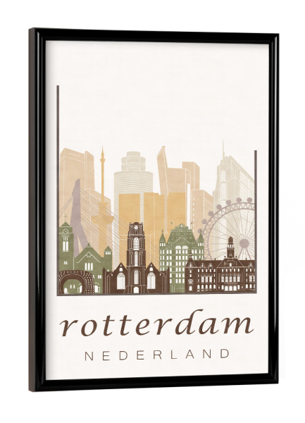 Poster mit schwarzem Rahmen "Rotterdam rustic skyline" artboxONE - Städte,Kartografie