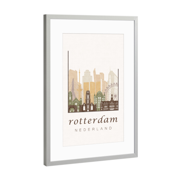 Poster mit Rahmen Silber "Rotterdam rustic skyline" artboxONE - Städte,Kartografie