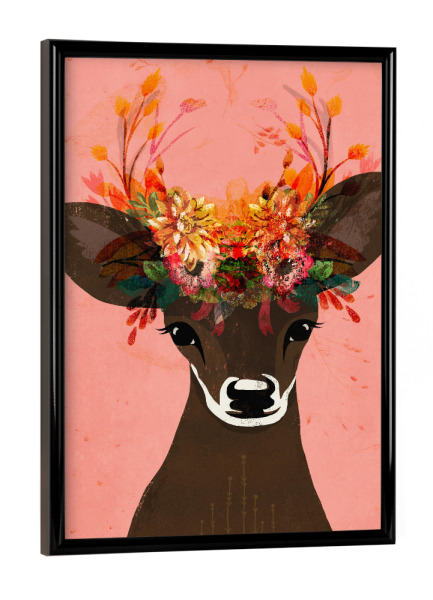 Poster mit schwarzem Rahmen "Reh mit Blumenkranz" artboxONE - Floral,Tiere