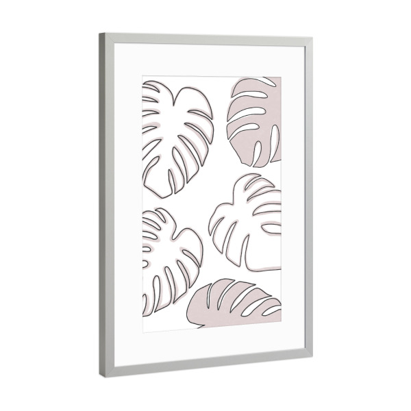 Poster mit Rahmen Silber "Earthy Monstera Leafs" artboxONE - Natur,Abstrakt - Leaf,Pflanze,Naturtöne,Illustration