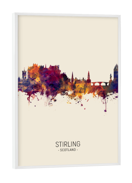 Poster mit weißem Rahmen "Stirling Skyline Beige" artboxONE - Städte - Stirling,Scotland,Skyline,Cityscape,Painting,Watercolour,Stadtbild