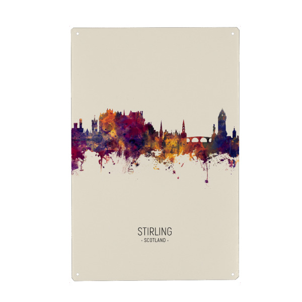 Holzbild "Stirling Skyline Beige" artboxONE - Städte - Stirling,Scotland,Skyline,Cityscape,Painting,Watercolour,Stadtbild