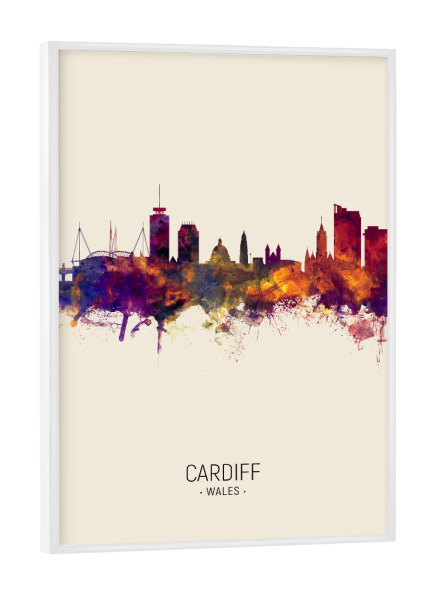 Poster mit weißem Rahmen "Cardiff Wales Skyline Beige" artboxONE - Städte - Cardiff,Wales,Skyline,Cityscape,Painting,Watercolour,Stadtbild