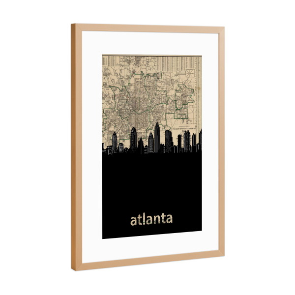 Poster mit Rahmen Kupfer "Atlanta skyline map" artboxONE - Städte,Reise,Kartografie