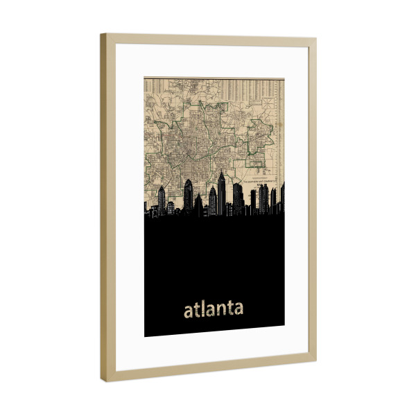 Poster mit Rahmen Gold "Atlanta skyline map" artboxONE - Städte,Reise,Kartografie