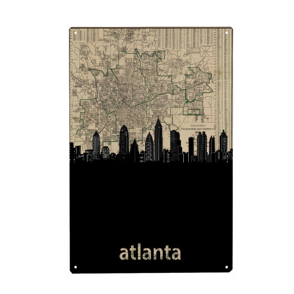 Metall Poster "Atlanta skyline map" artboxONE - Städte,Reise,Kartografie