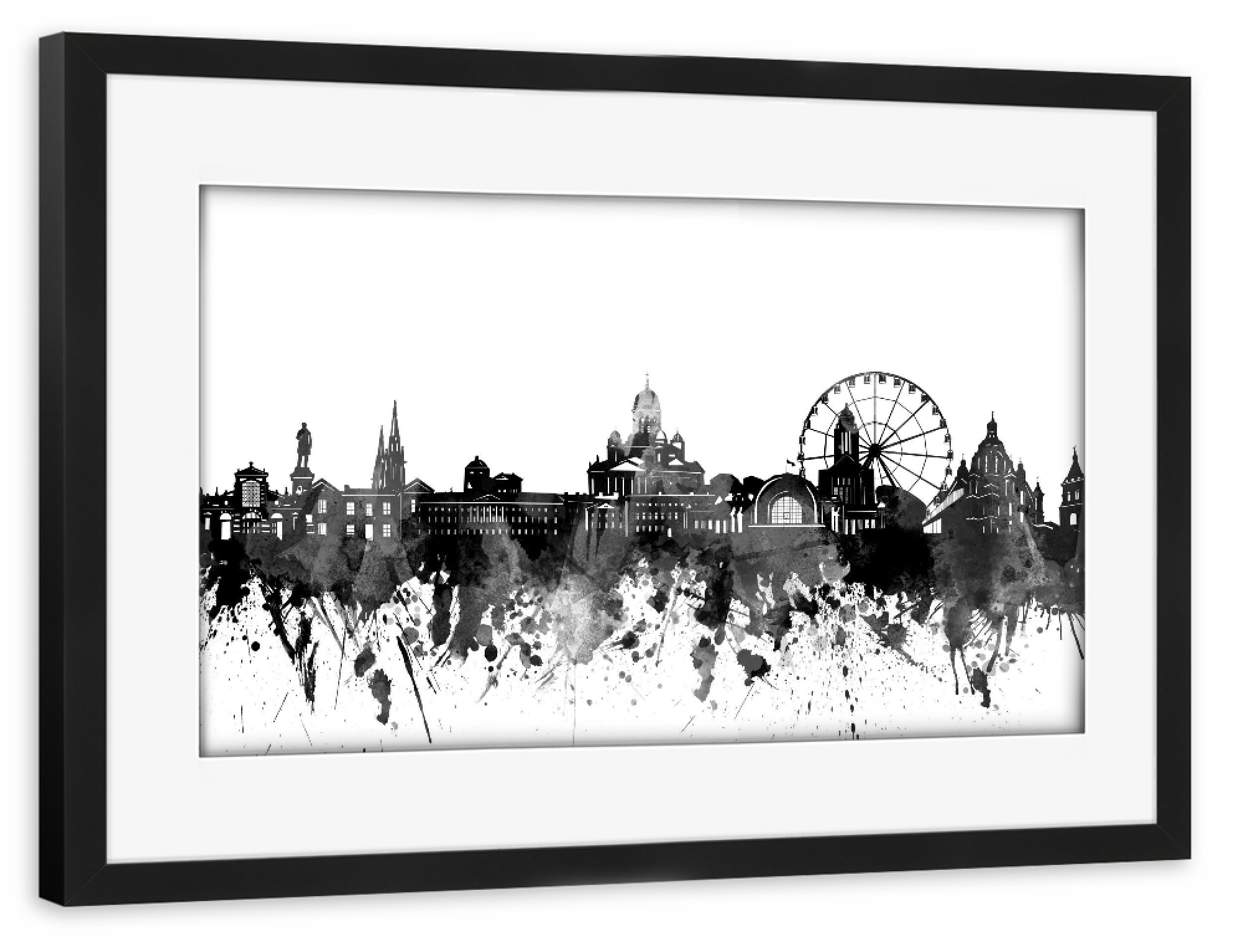 Poster mit Rahmen schwarz "Helsinki skyline black" artboxONE - Städte,Reise,Schwarzweiß,Architektur