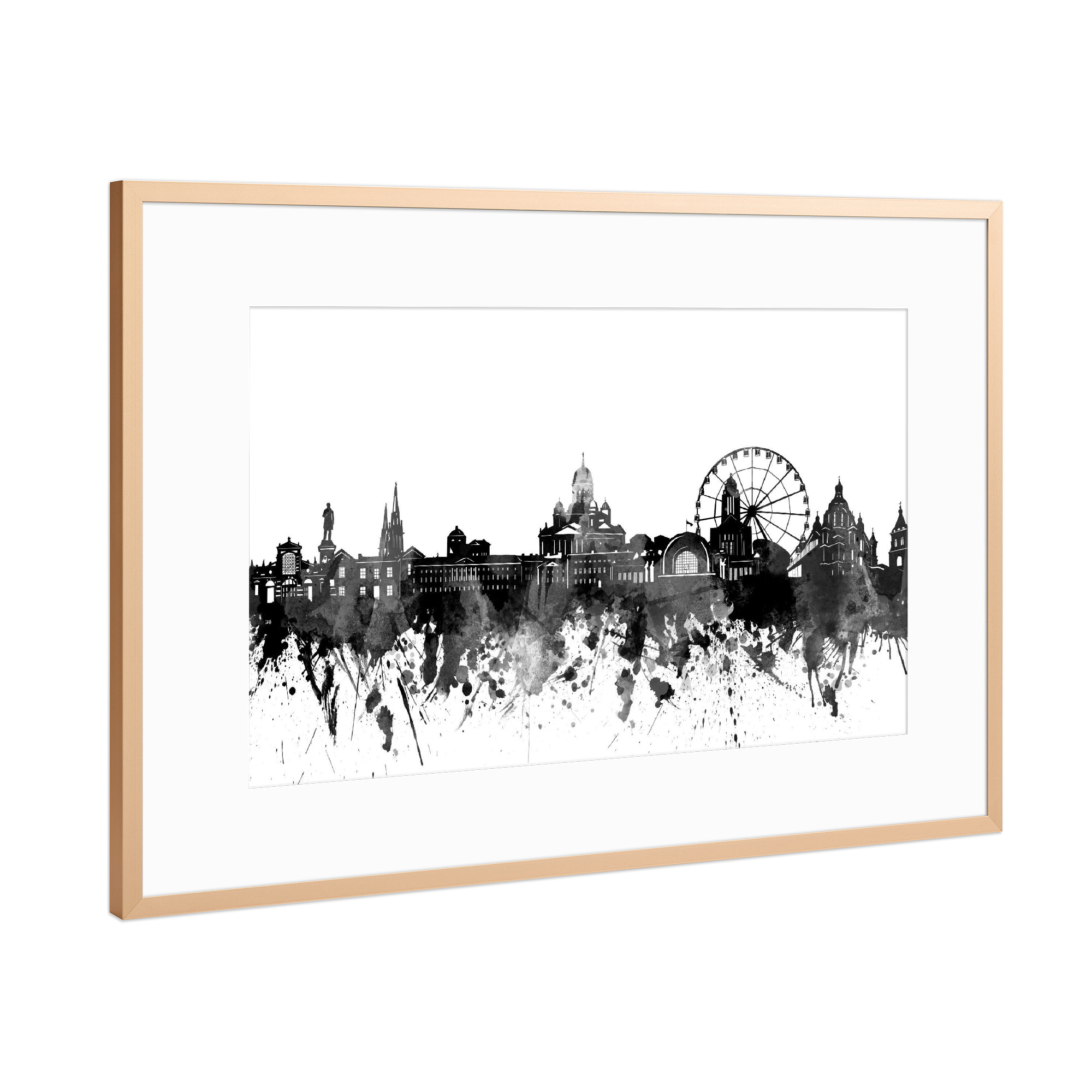 Poster mit Rahmen Kupfer "Helsinki skyline black" artboxONE - Städte,Reise,Schwarzweiß,Architektur
