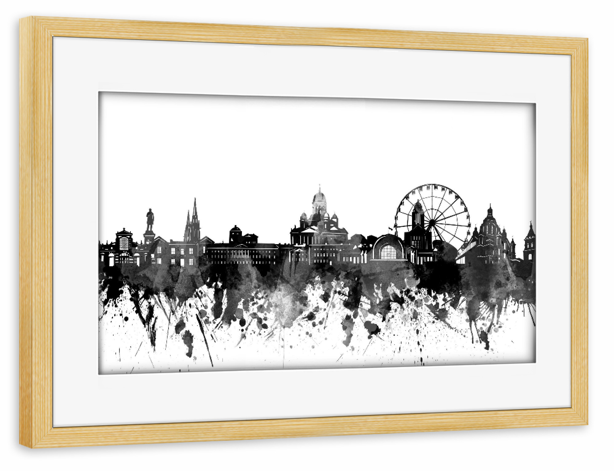Poster mit Rahmen kiefer "Helsinki skyline black" artboxONE - Städte,Reise,Schwarzweiß,Architektur
