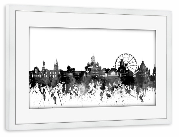 Poster mit Rahmen weiß "Helsinki skyline black" artboxONE - Städte,Reise,Schwarzweiß,Architektur