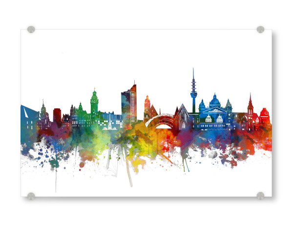 Acrylglasbild "Leipzig skyline watercolor" artboxONE - Städte,Reise,Architektur