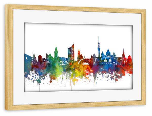 Poster mit Rahmen kiefer "Leipzig skyline watercolor" artboxONE - Städte,Reise,Architektur
