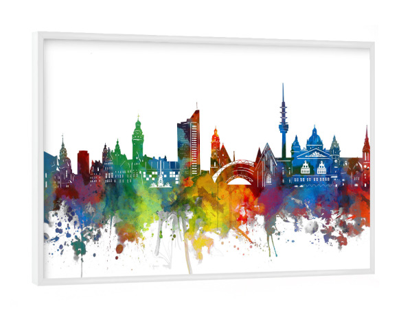 Poster mit weißem Rahmen "Leipzig skyline watercolor" artboxONE - Städte,Reise,Architektur