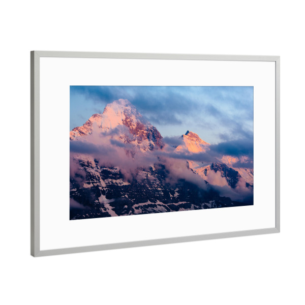 Poster mit Rahmen Silber "Eiger and Jungrau at sunset" artboxONE - Natur