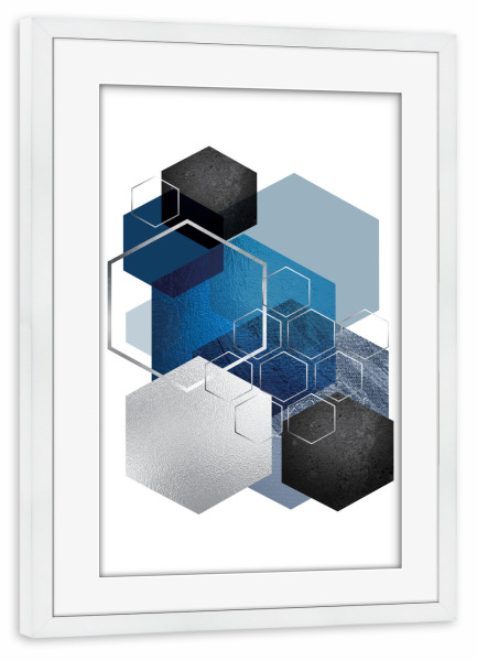 Poster mit Rahmen weiß "Hexagonal Blues" artboxONE - Abstrakt,Geometrie