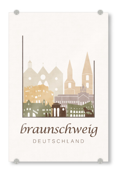 Acrylglasbild "Braunschweig rustic skyline" artboxONE - Städte,Kartografie - Braunschweig,Germany,Deutschland,Skyline,Cityscape,Travel
