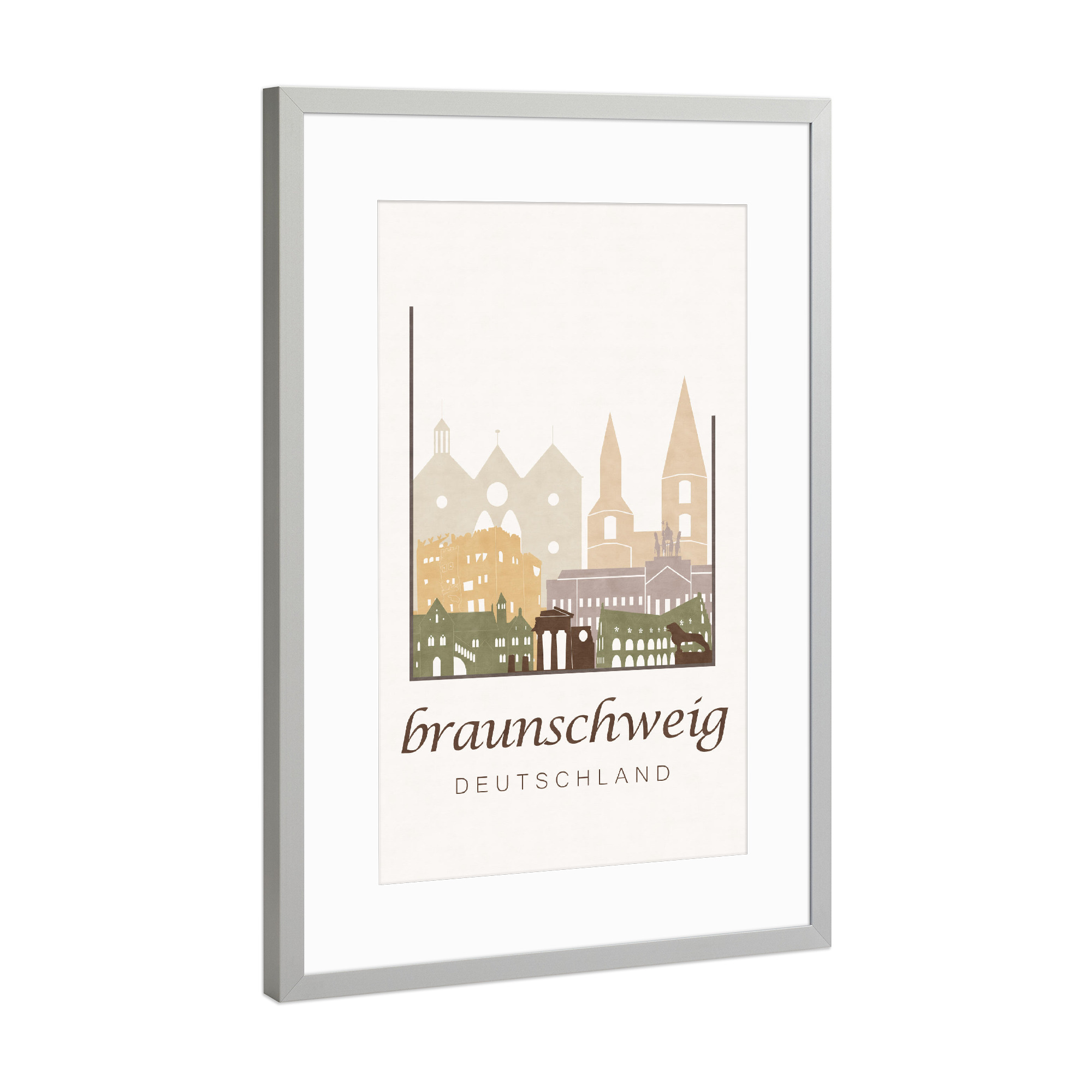 Poster mit Rahmen Silber "Braunschweig rustic skyline" artboxONE - Städte,Kartografie - Braunschweig,Germany,Deutschland,Skyline,Cityscape,Travel