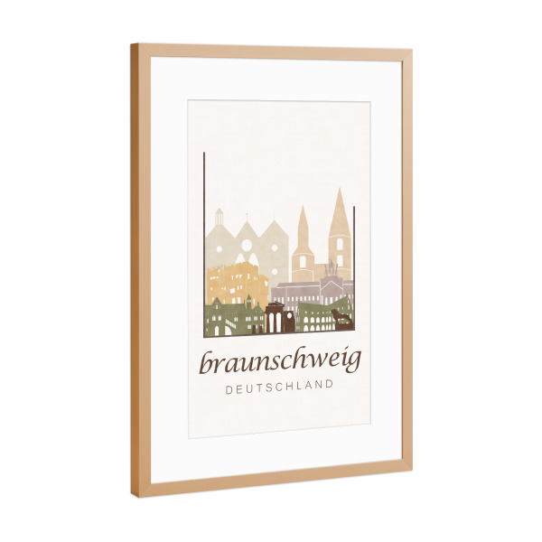 Poster mit Rahmen Kupfer "Braunschweig rustic skyline" artboxONE - Städte,Kartografie - Braunschweig,Germany,Deutschland,Skyline,Cityscape,Travel