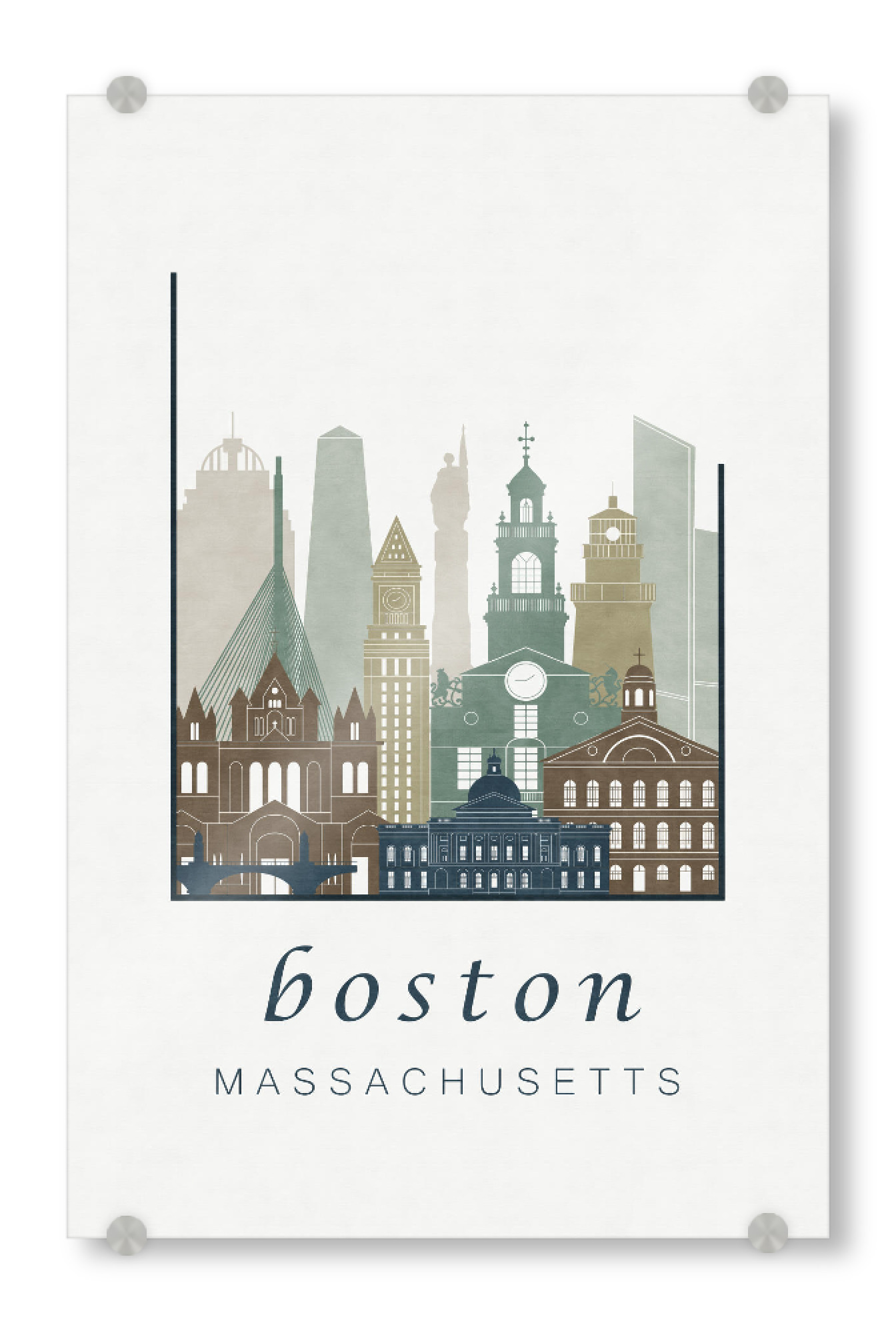 Acrylglasbild "Boston skyline light blue" artboxONE - Städte / Boston,Kartografie