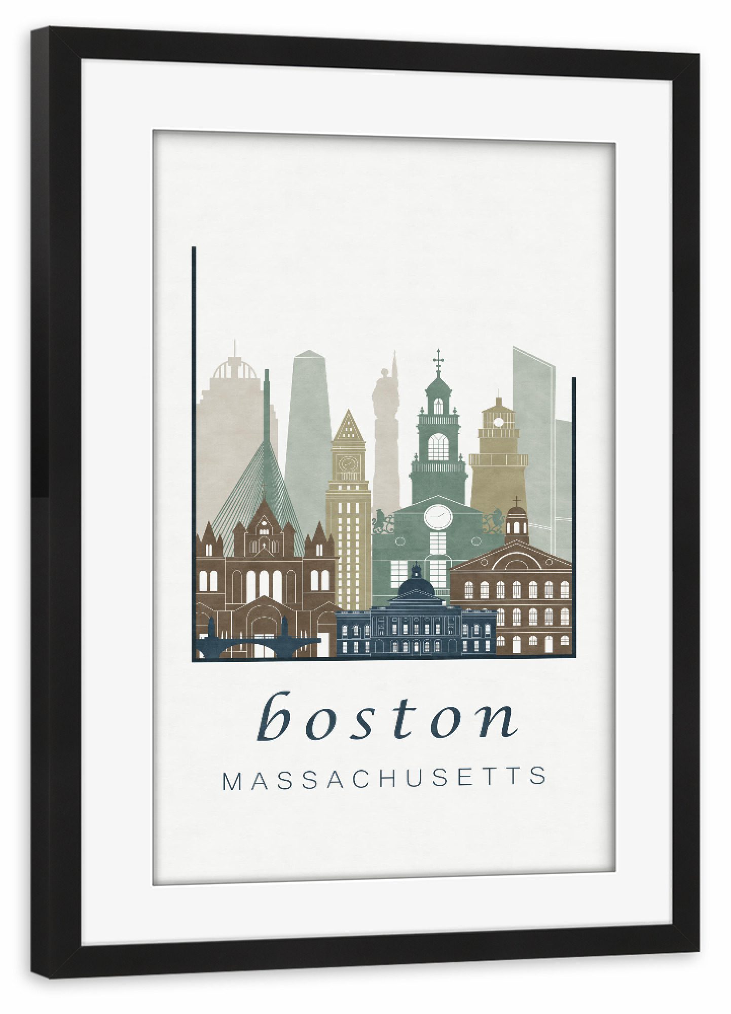Poster mit Rahmen schwarz "Boston skyline light blue" artboxONE - Städte / Boston,Kartografie