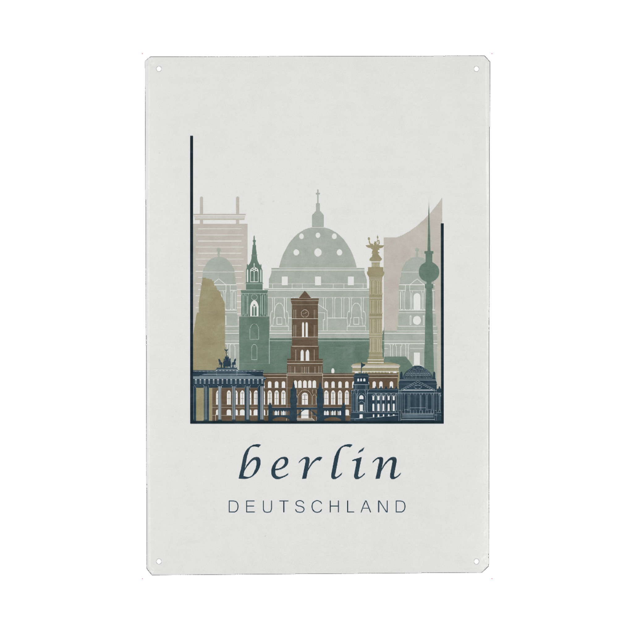 Holzbild "Berlin skyline light blue" artboxONE - Städte / Berlin,Kartografie - Berlin,Germany,Deutschland,Skyline,Cityscape,Travel