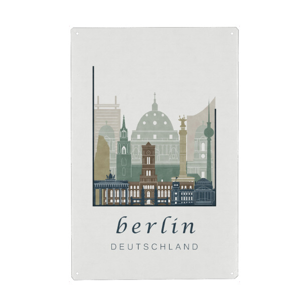 Holzbild "Berlin skyline light blue" artboxONE - Städte / Berlin,Kartografie - Berlin,Germany,Deutschland,Skyline,Cityscape,Travel