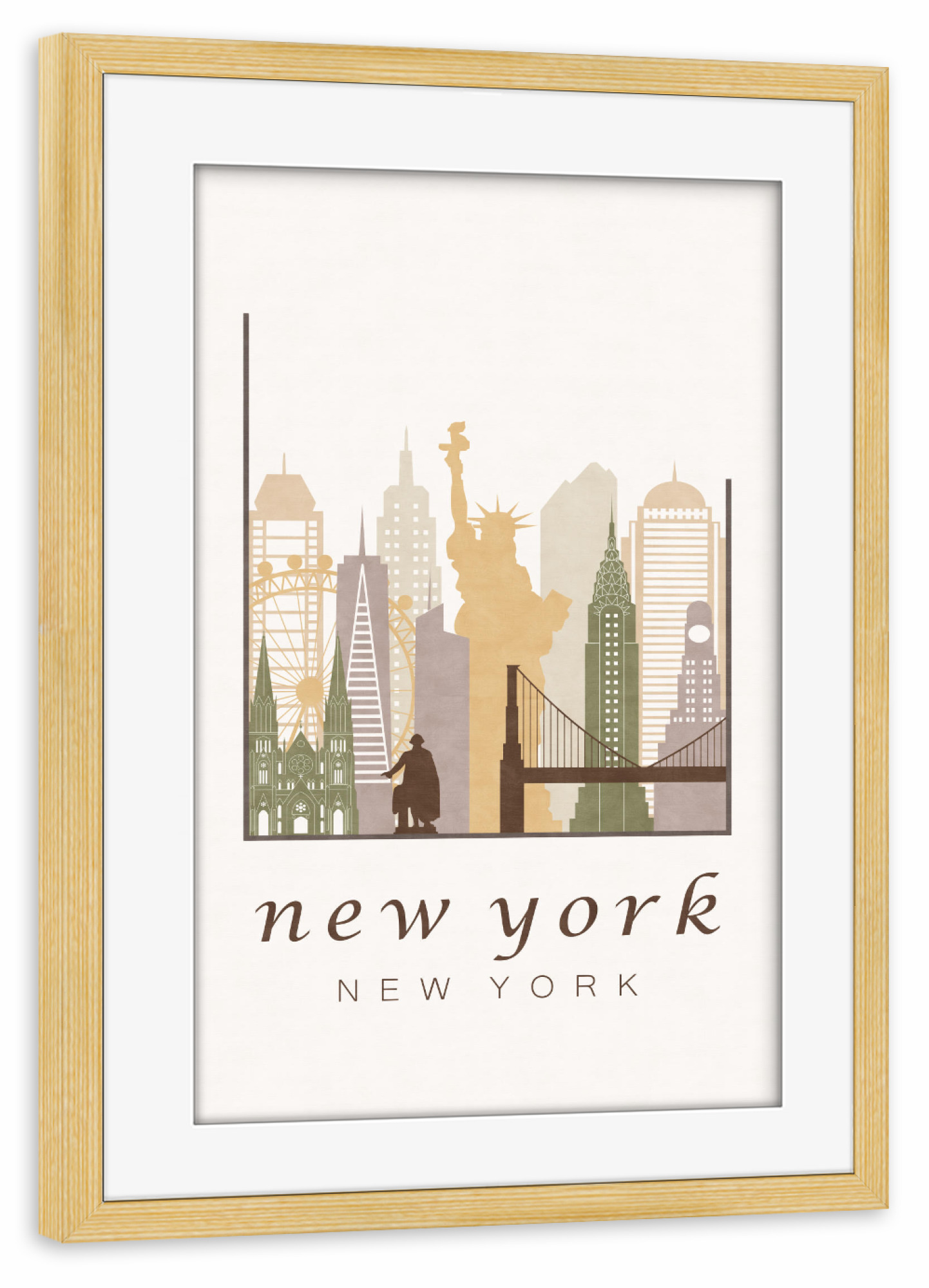 Poster mit Rahmen kiefer "New York rustic skyline" artboxONE - Städte / New York