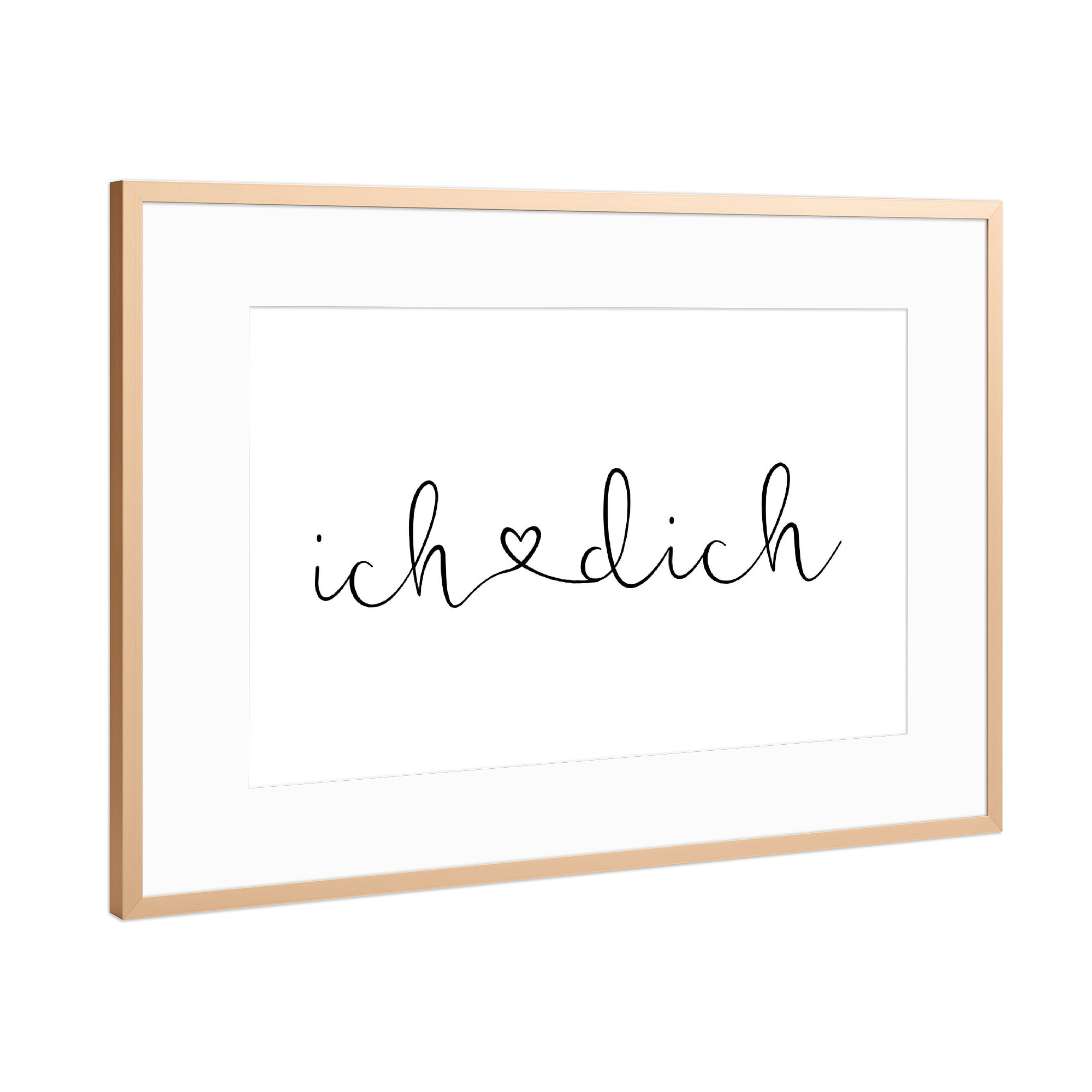 Poster mit Rahmen Kupfer "Ich liebe dich - Schreibschrift" artboxONE - Typografie,Schwarzweiß,Liebe