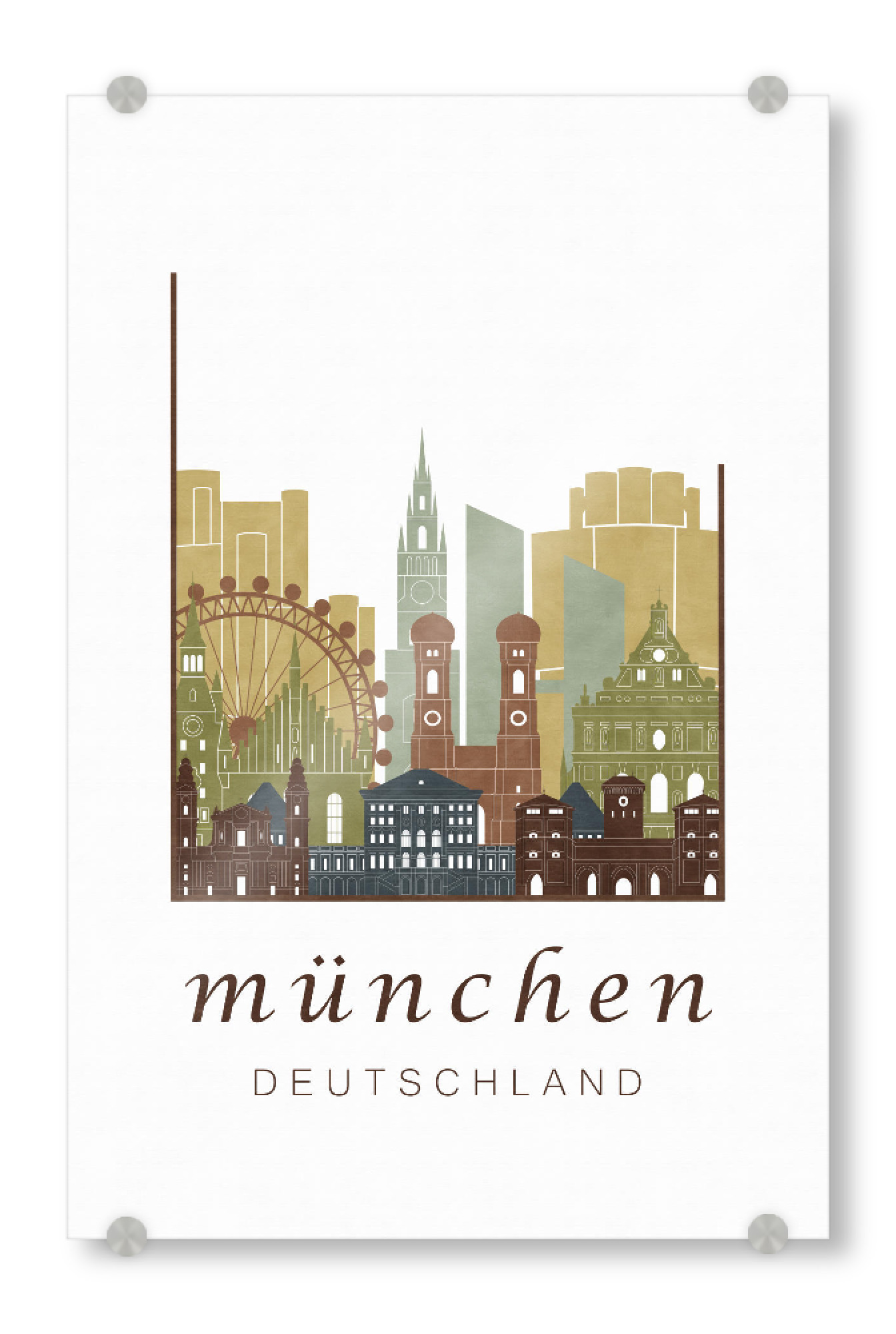 Acrylglasbild "Munich skyline light brown" artboxONE - Städte / München,Kartografie
