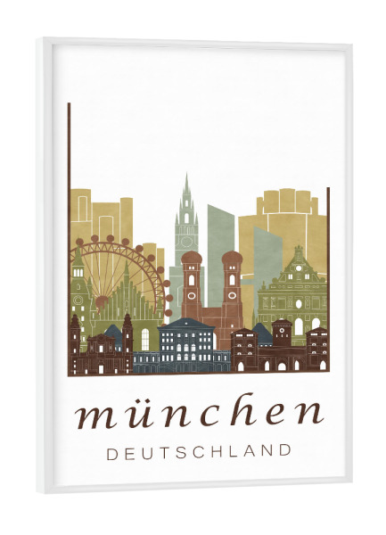 Poster mit weißem Rahmen "Munich skyline light brown" artboxONE - Städte / München,Kartografie