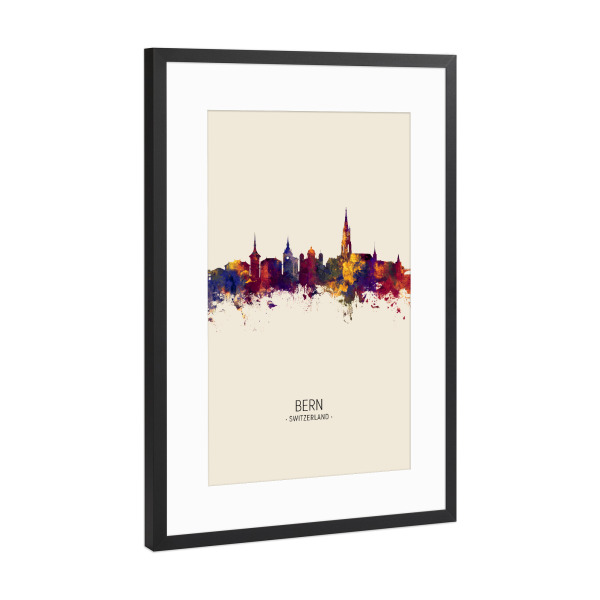 Poster mit Rahmen Schwarz (Metallic) "Bern Skyline beige" artboxONE - Städte - Bern,Switzerland,Skyline,Cityscape,Painting,Watercolour,Stadtbild