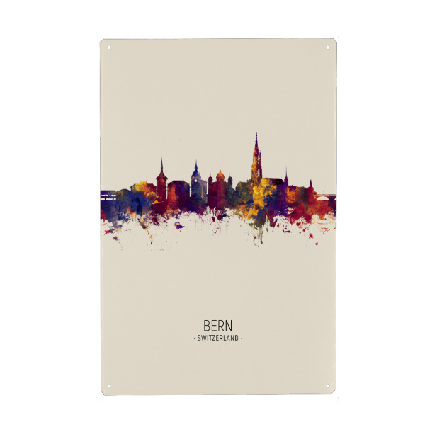 Holzbild "Bern Skyline beige" artboxONE - Städte - Bern,Switzerland,Skyline,Cityscape,Painting,Watercolour,Stadtbild