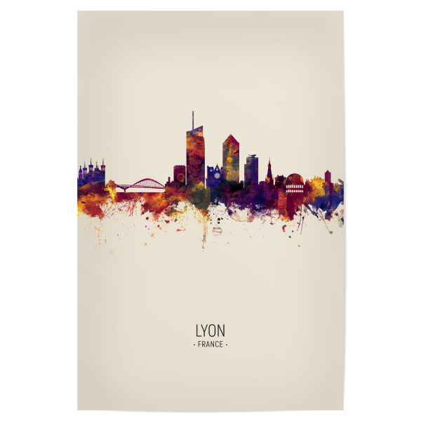 Poster 30x20 cm "Lyon France Skyline Beige" artboxONE - Städte - Lyon,France,Skyline,Cityscape,Painting,Watercolour,Stadtbild