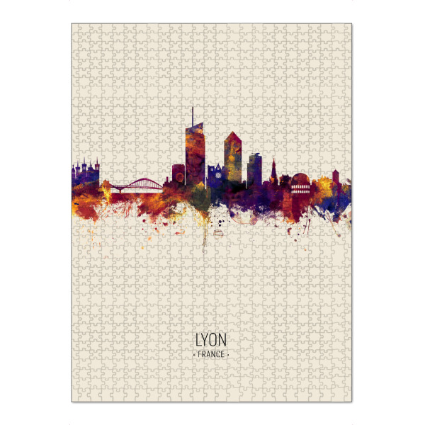 Puzzle Ravensburger "Lyon France Skyline Beige" artboxONE - Städte - Lyon,France,Skyline,Cityscape,Painting,Watercolour,Stadtbild - Bild lyon