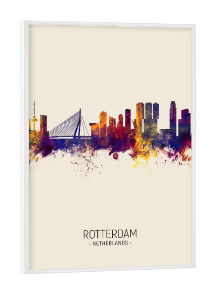 Poster mit weißem Rahmen "Rotterdam Skyline Beige" artboxONE - Städte - Rotterdam,Netherlands,Skyline,Cityscape,Painting,Watercolour,Stadtbild