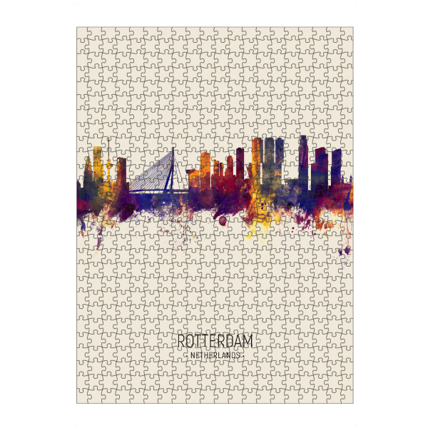 Puzzle Ravensburger "Rotterdam Skyline Beige" artboxONE - Städte - Rotterdam,Netherlands,Skyline,Cityscape,Painting,Watercolour,Stadtbild