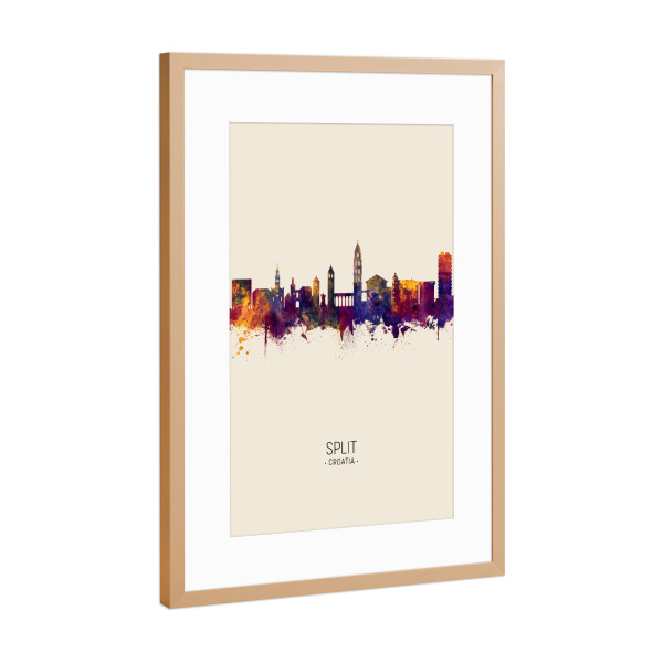 Poster mit Rahmen Kupfer "Split Croatia Skyline Beige" artboxONE - Städte - Split,Croatia,Skyline,Cityscape,Painting,Watercolour,Stadtbild