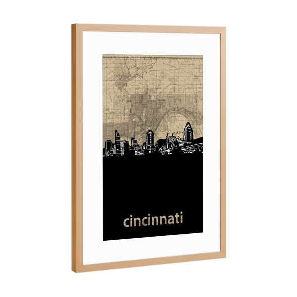 Poster mit Rahmen Kupfer "Cincinnati skyline map" artboxONE - Städte,Reise,Architektur,Kartografie