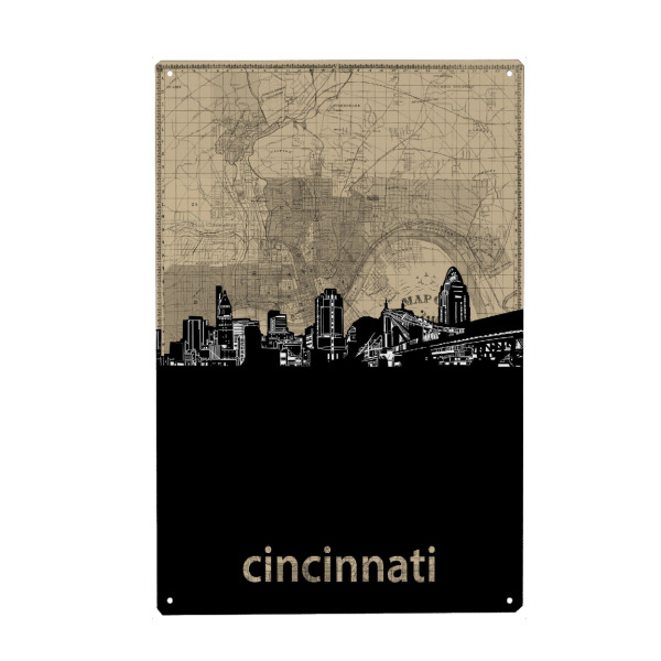 Metall Poster "Cincinnati skyline map" artboxONE - Städte,Reise,Architektur,Kartografie