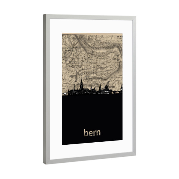 Poster mit Rahmen Silber "Bern skyline map" artboxONE - Städte,Architektur,Kartografie
