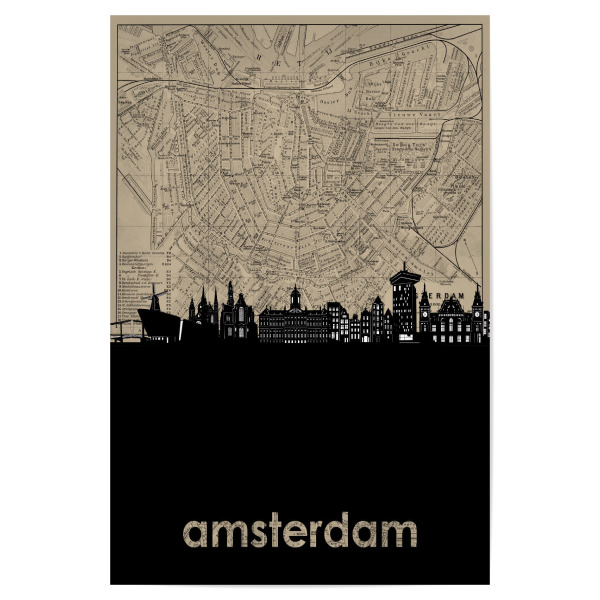 Poster 30x20 cm "Amsterdam skyline map" artboxONE - Städte,Städte / Amsterdam,Kartografie
