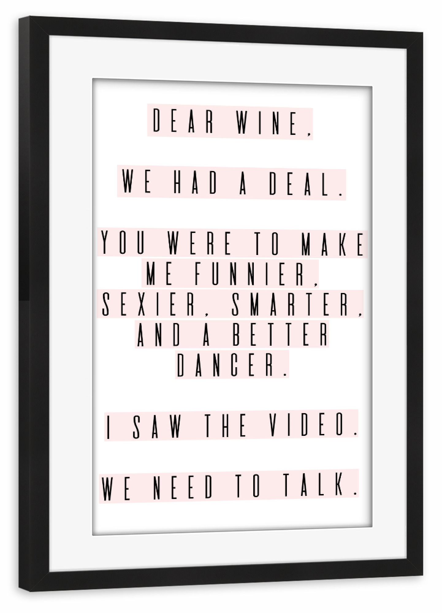 Poster mit Rahmen schwarz "Dear Wine" artboxONE - Typografie,Essen & Trinken / Alkohol,Lustig