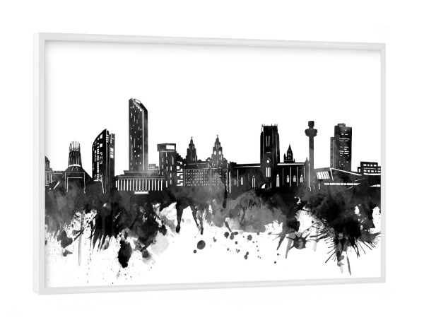Poster mit weißem Rahmen "Liverpool skyline black" artboxONE - Städte,Reise,Schwarzweiß,Architektur