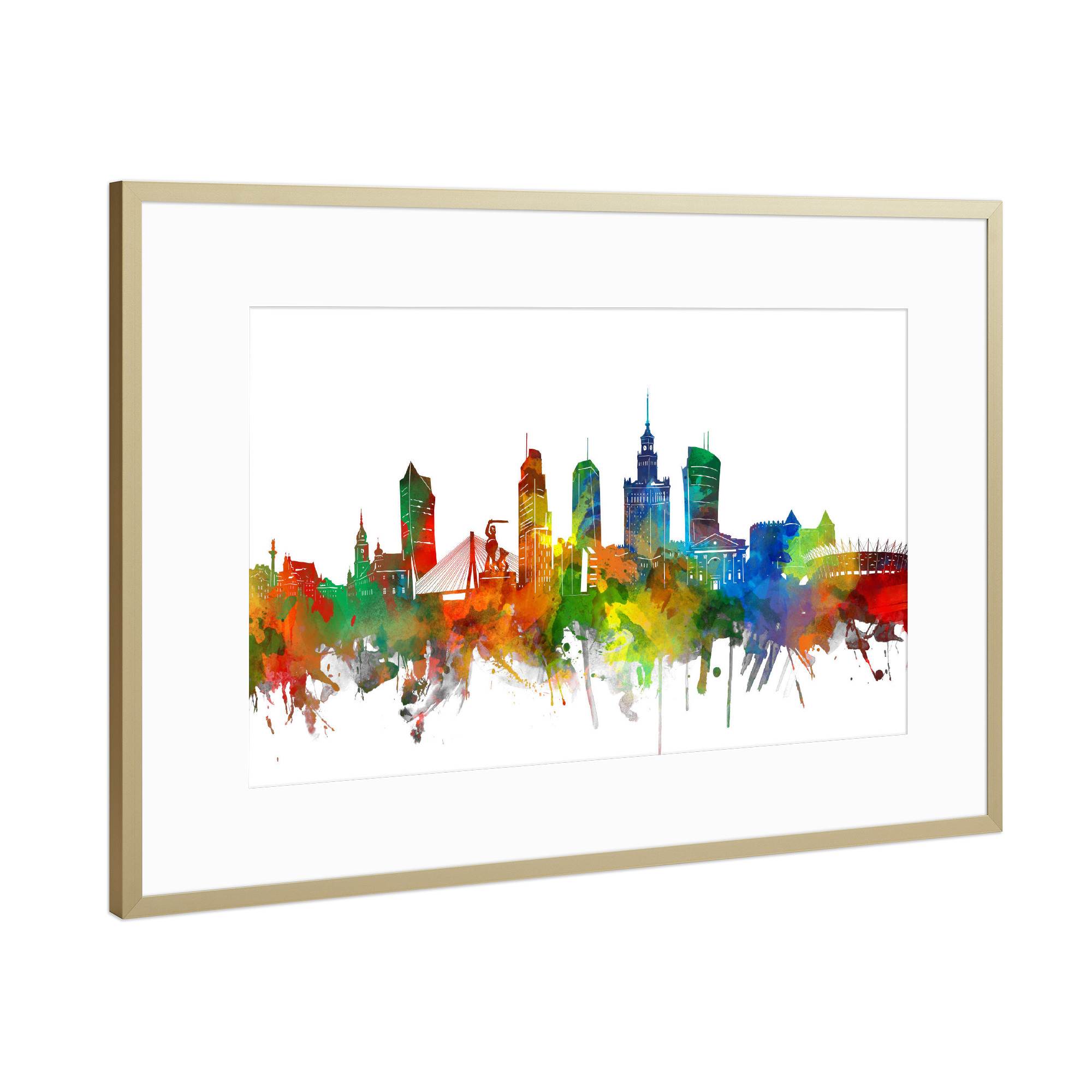 Poster mit Rahmen Gold "Warsaw skyline watercolor" artboxONE - Städte,Reise,Architektur