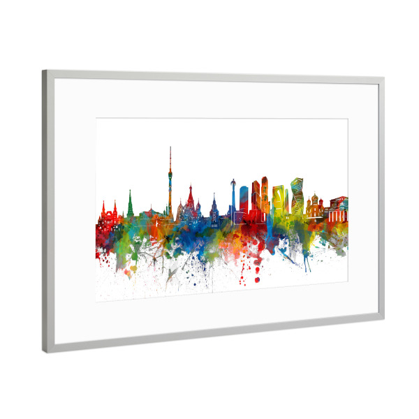 Poster mit Rahmen Silber "Moscow skyline watercolor" artboxONE - Städte,Reise,Architektur