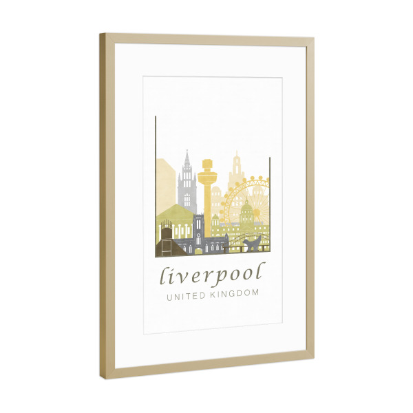Poster mit Rahmen Gold "Liverpool skyline desert" artboxONE - Städte,Kartografie - Liverpool,United kingdom,Uk,England,Skyline,Cityscape,Travel