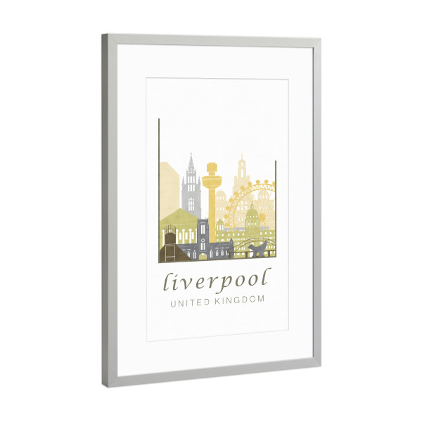 Poster mit Rahmen Silber "Liverpool skyline desert" artboxONE - Städte,Kartografie - Liverpool,United kingdom,Uk,England,Skyline,Cityscape,Travel
