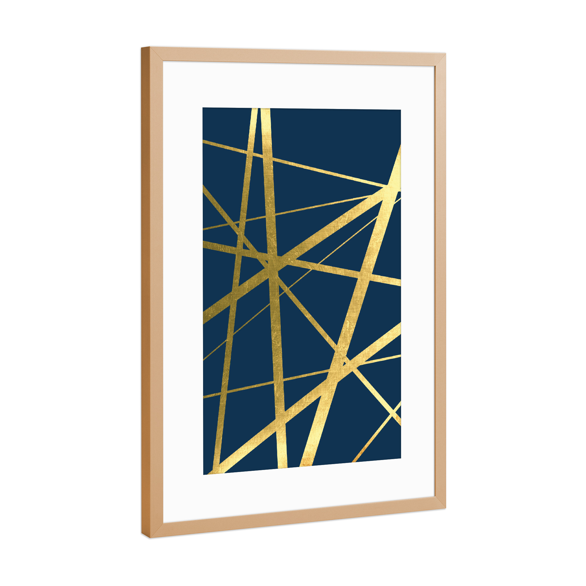 Poster mit Rahmen Kupfer "Indigo Gold Geo Lines" artboxONE - Abstrakt,Geometrie